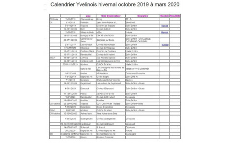 Calendrier hivernal 2019-2020